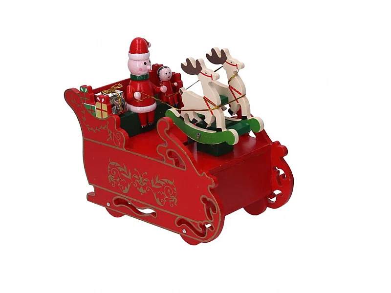 Carillon legno slitta rosso cm 18x9h16