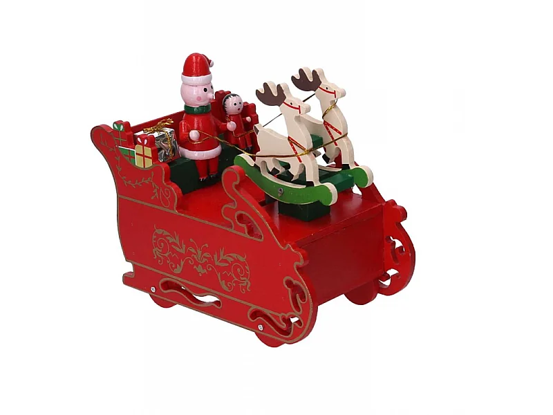 Carillon legno slitta rosso cm 18x9h16