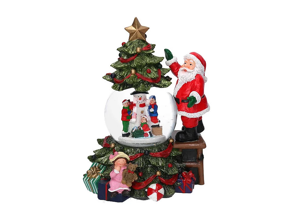 Palla di vetro led resina babbo natale con musica cm 16x15h25