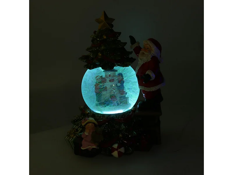 Palla di vetro led resina babbo natale con musica cm 16x15h25