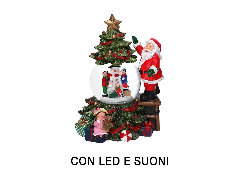 Palla di vetro led resina babbo natale con musica cm 16x15h25