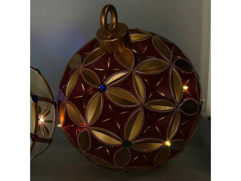 Sfera resina oro e con led rosso cm ø26h29,5