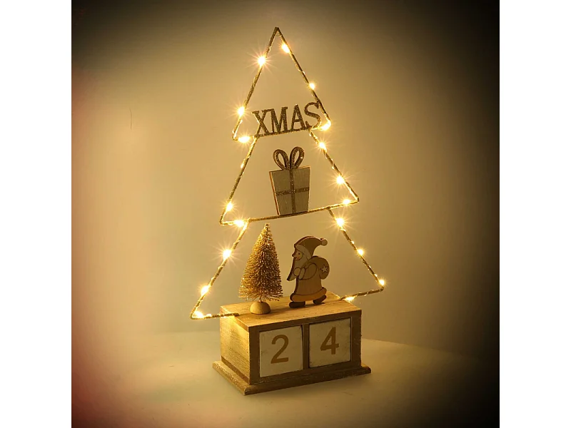 Calendario legno albero oro con led cm 18x7,5h31