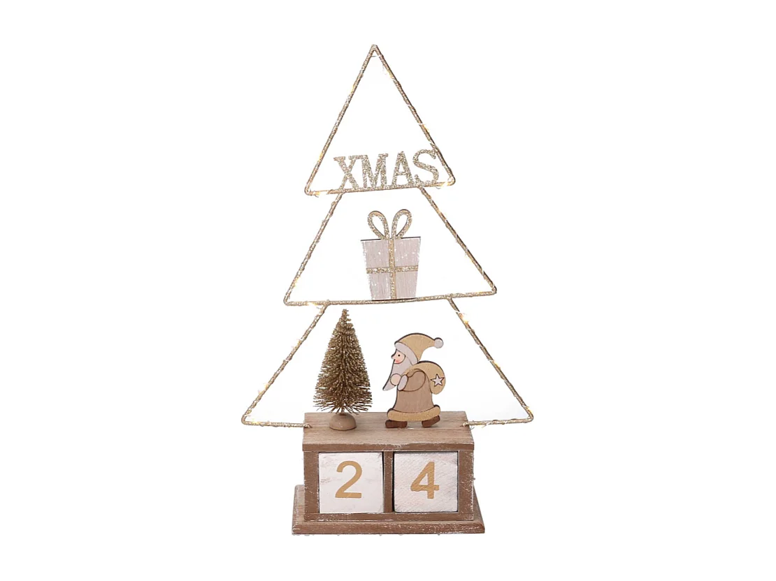 Calendario legno albero oro con led cm 18x7,5h31