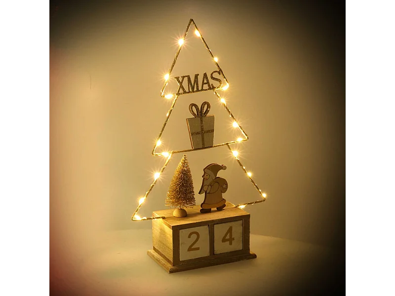Calendario legno albero oro con led cm 18x7,5h31