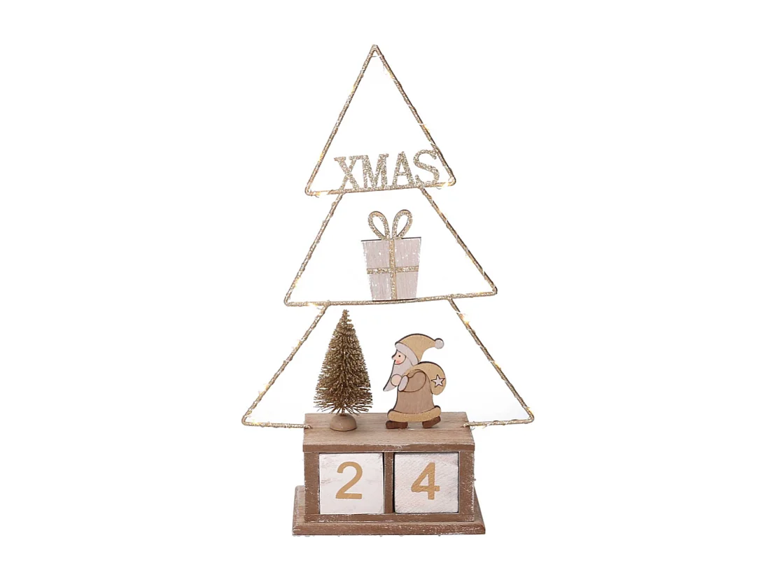 Calendario legno albero oro con led cm 18x7,5h31