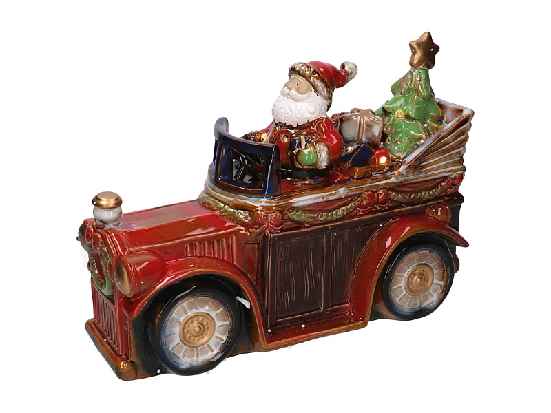 Babbo natale ceramica su macchina rossocm39x17h28