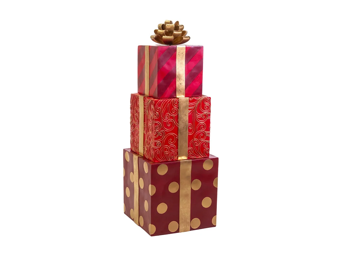 Pacco regalo resina trio oro e rosso cm 47x47h129