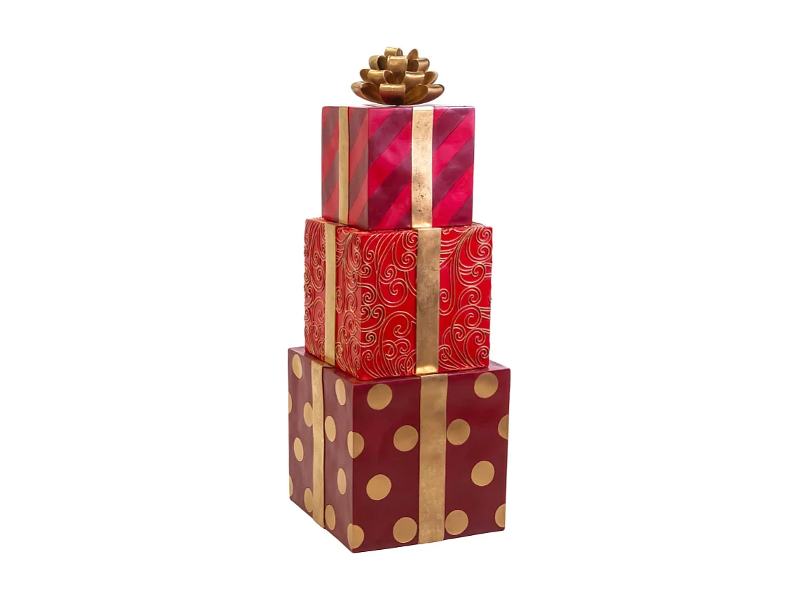 Pacco regalo resina trio oro e rosso cm 47x47h129