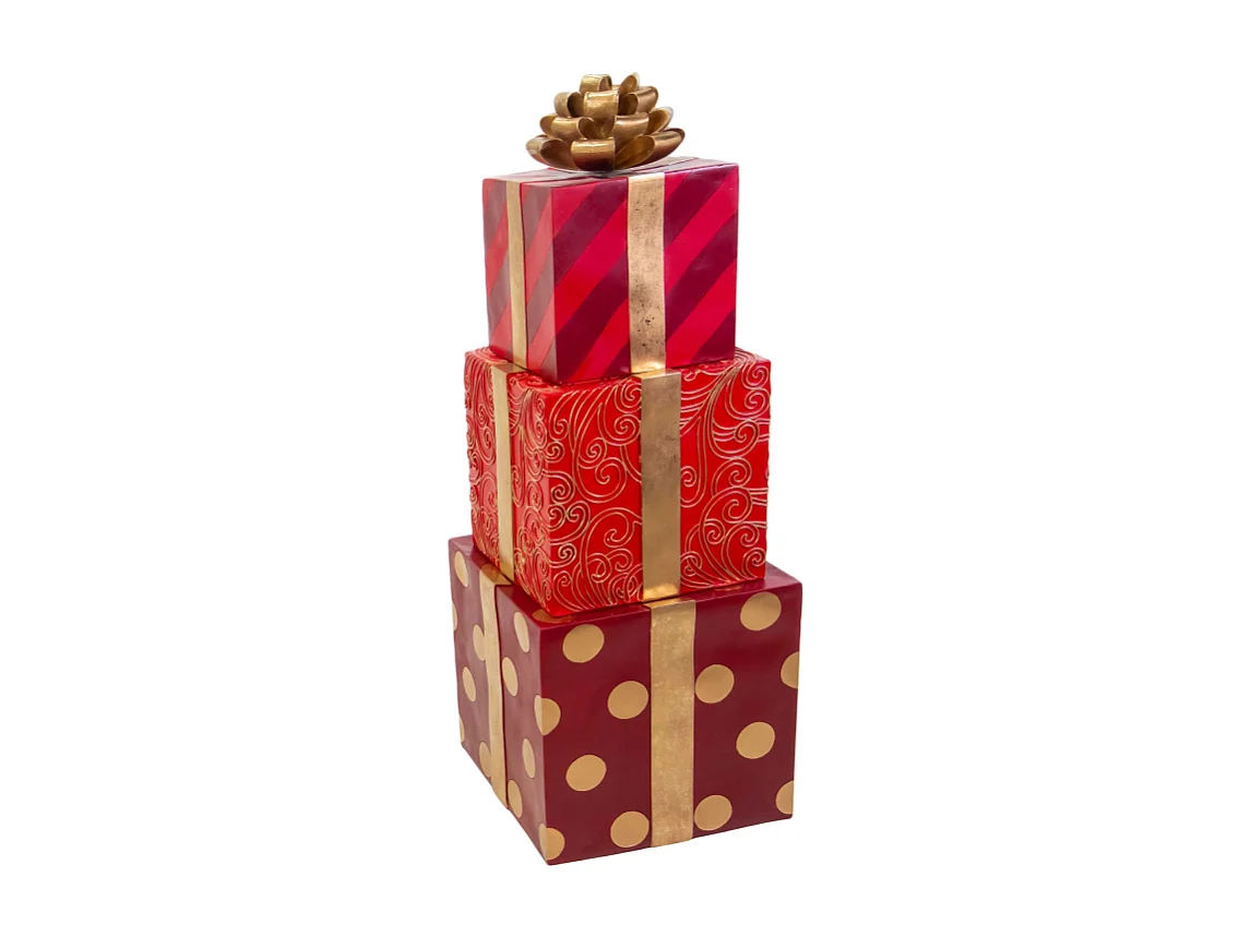 Pacco regalo resina trio oro e rosso cm 47x47h129