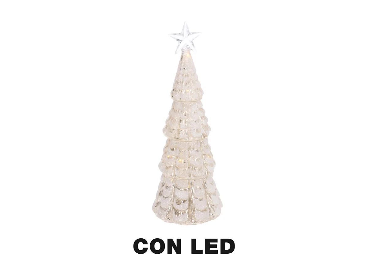 Albero led vetro con stella bianco cm ø9,5h26