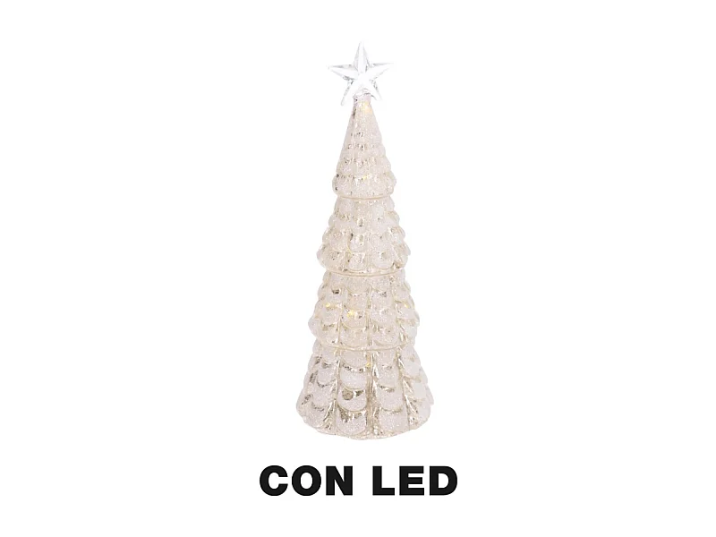 Albero led vetro con stella bianco cm ø9,5h26