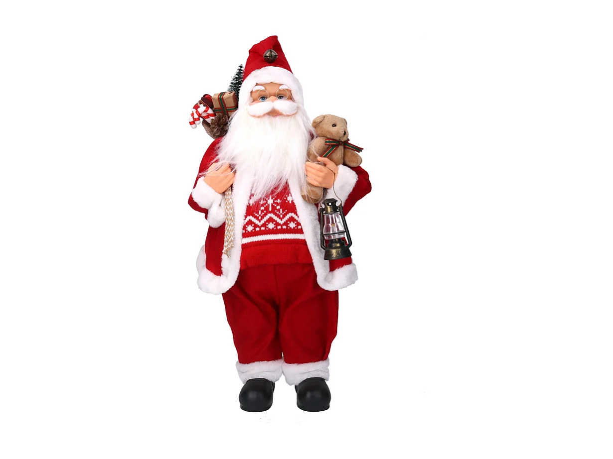 Babbo natale tessuto con regali e lanterna rosso cm 30x17,5h60