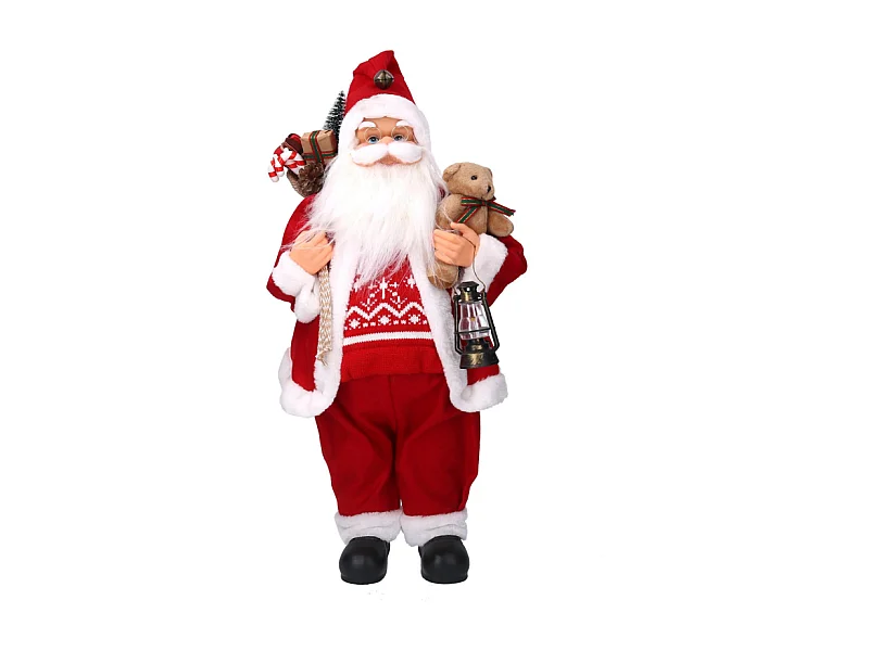 Babbo natale tessuto con regali e lanterna rosso cm 30x17,5h60