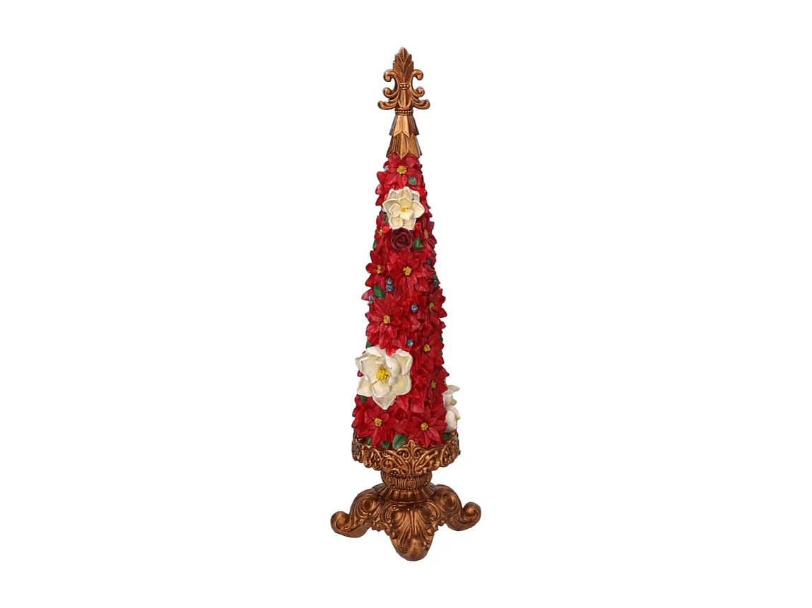 Albero resina con fiori rosso cm 13x13h47,5