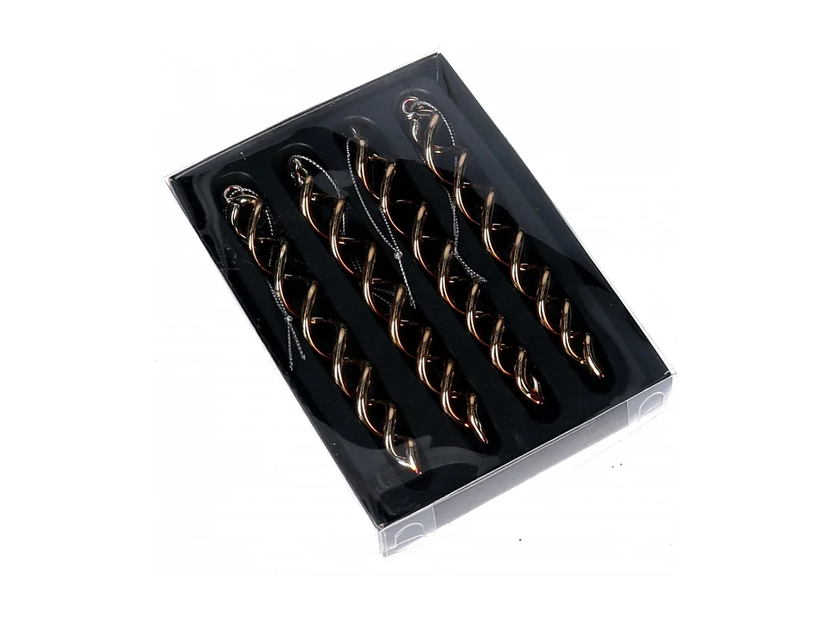 Addobbo per albero vetro ghiacciolo spirale conf. 4pz oro cm 16x12h2,5