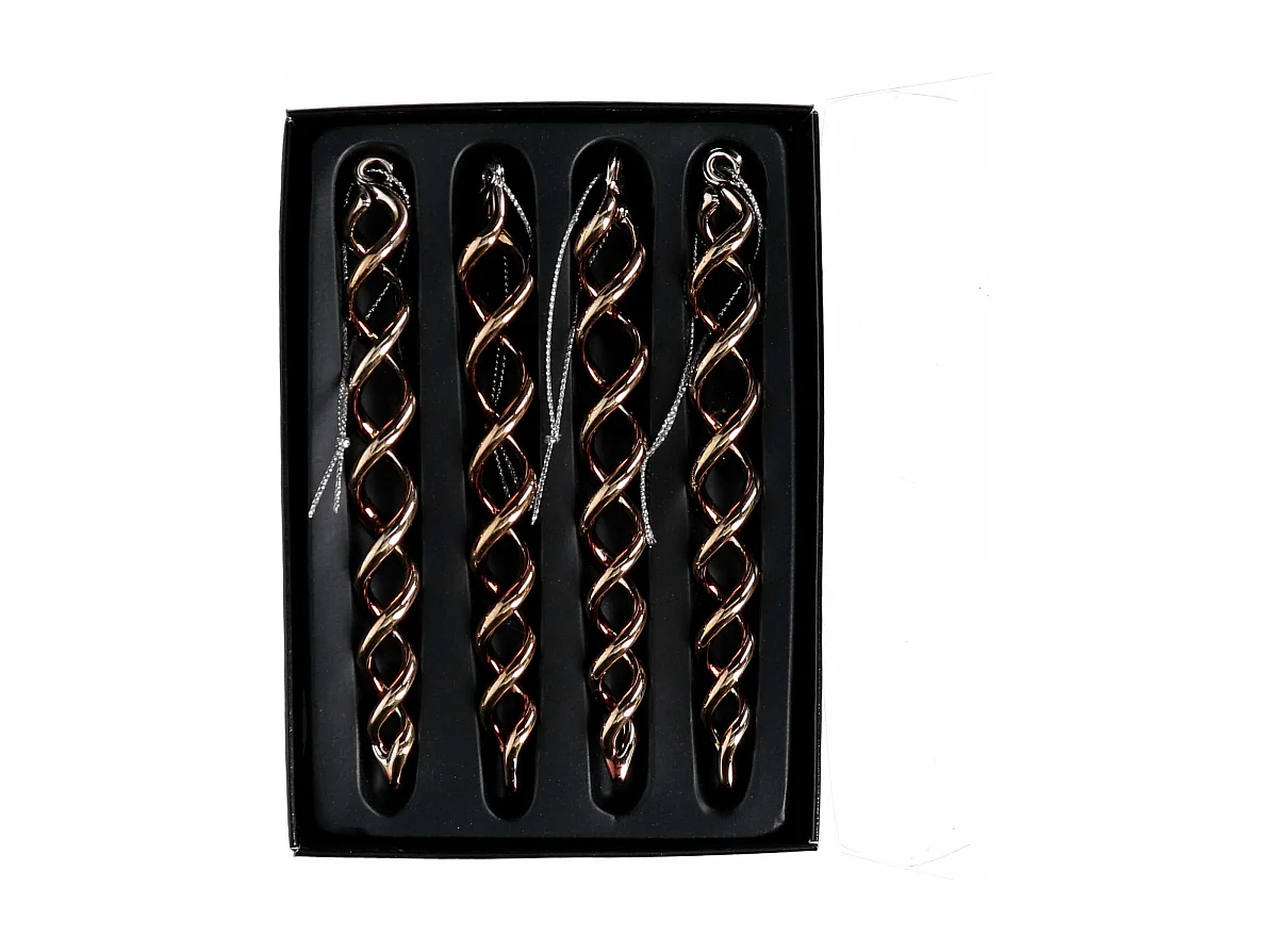 Addobbo per albero vetro ghiacciolo spirale conf. 4pz oro cm 16x12h2,5