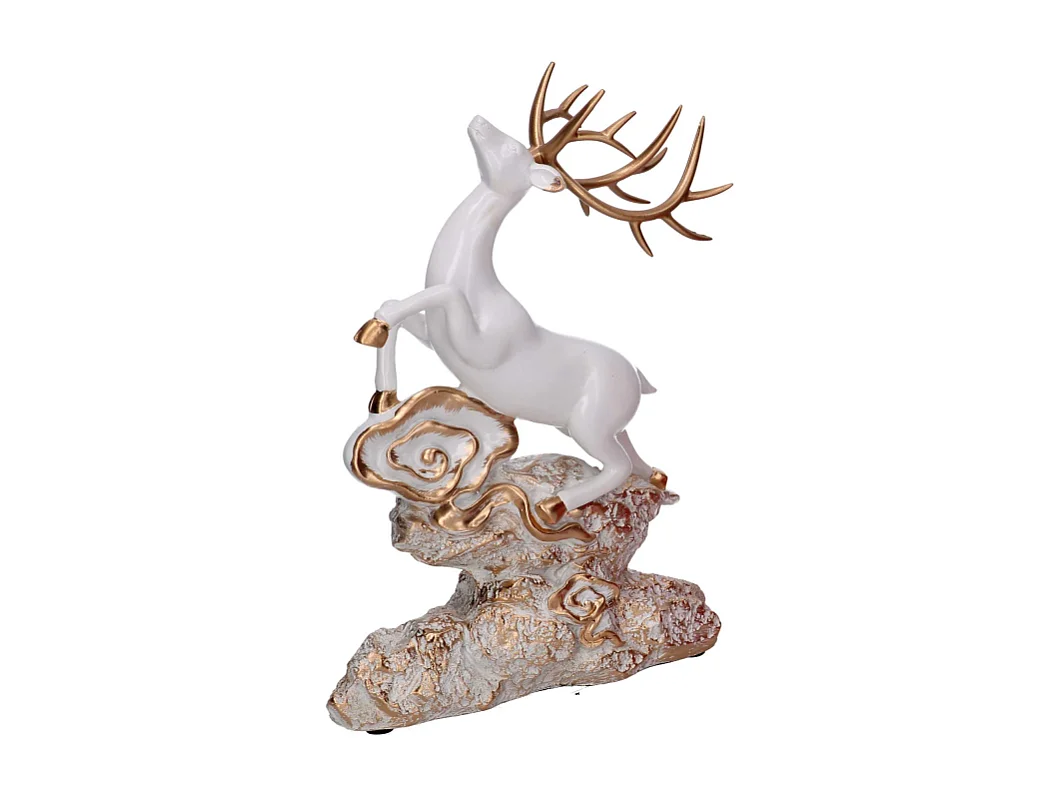 Renna resina su rocce oro e bianco cm 20x7,5h27,5