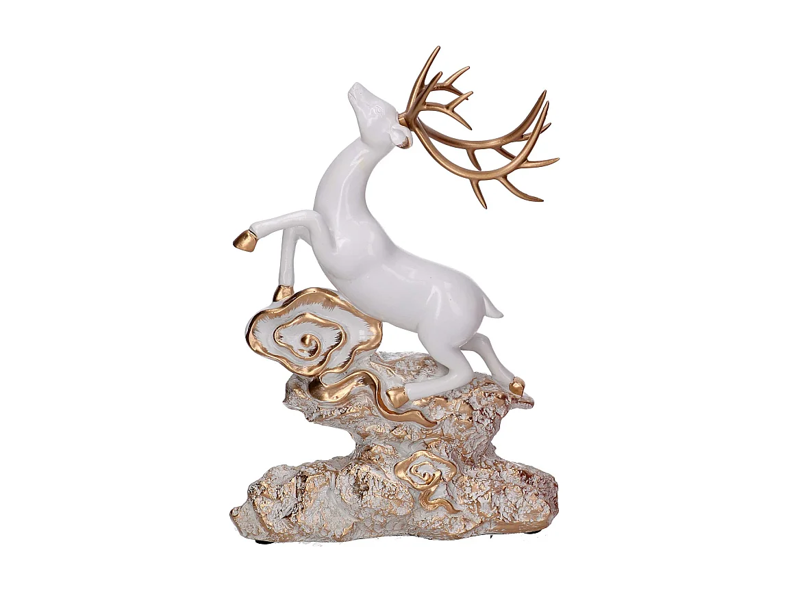 Renna resina su rocce oro e bianco cm 20x7,5h27,5