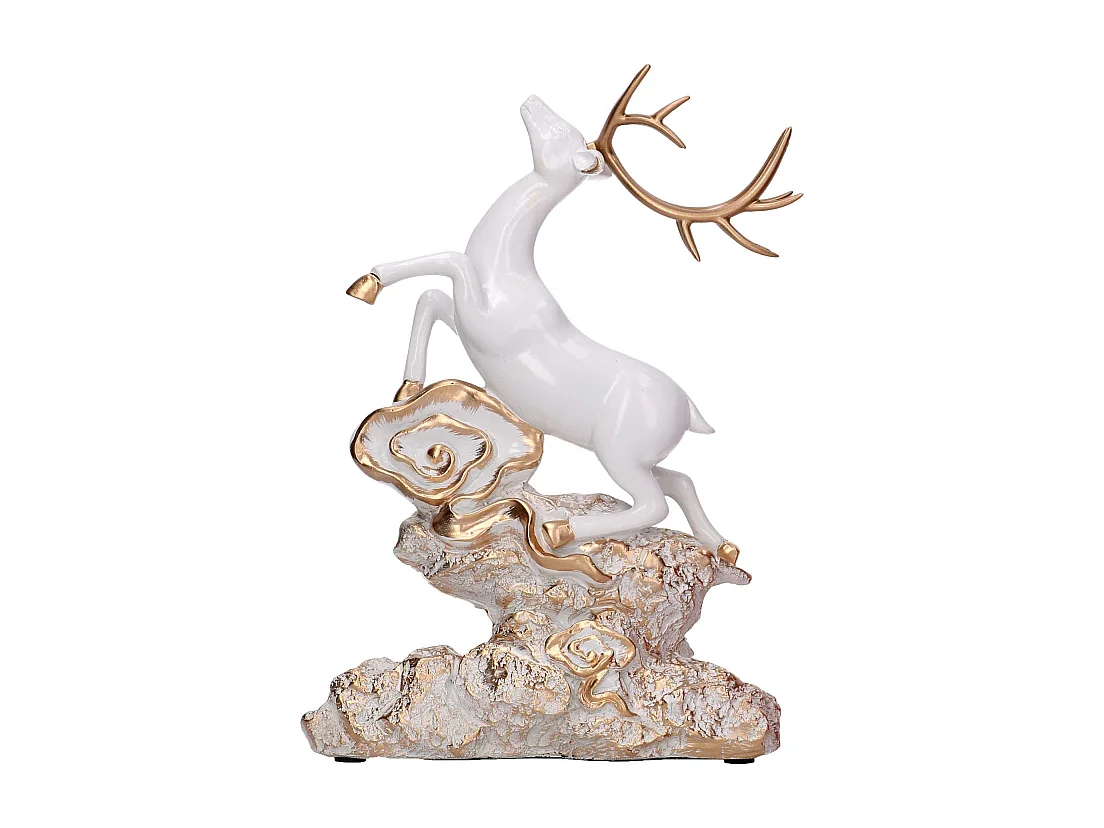Renna resina su rocce oro e bianco cm 20x7,5h27,5