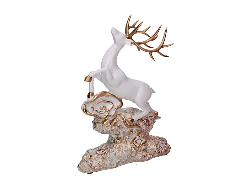 Renna resina su rocce oro e bianco cm 20x7,5h27,5