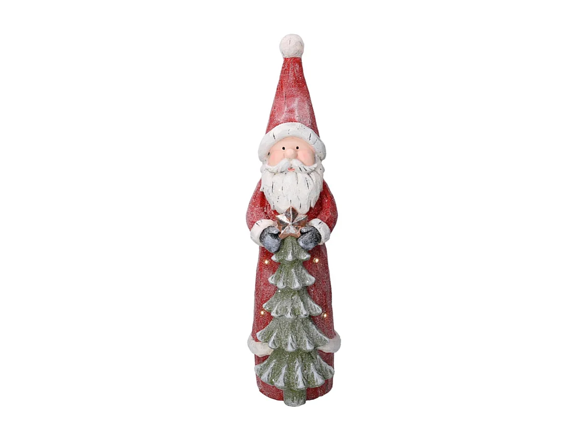 Babbo natale resina led con albero rosso cm 18x19h66