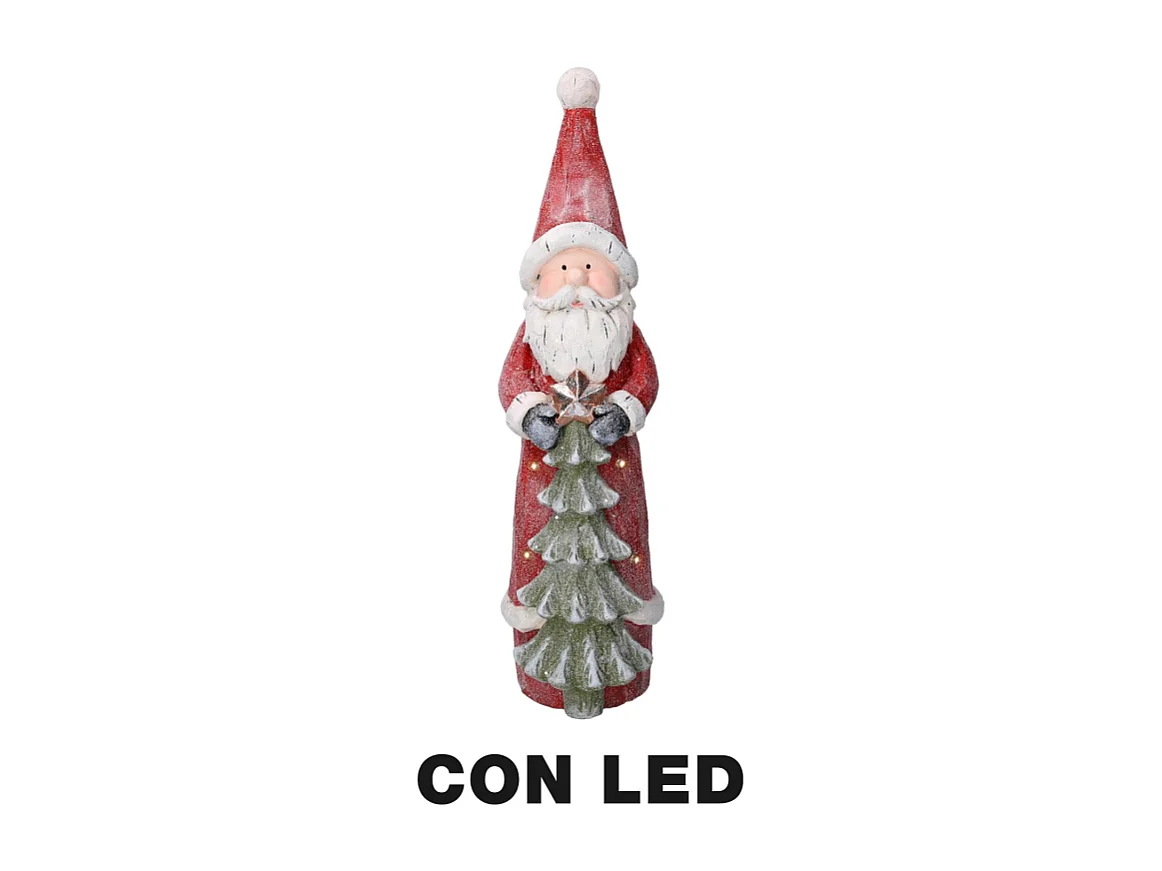 Babbo natale resina led con albero rosso cm 18x19h66