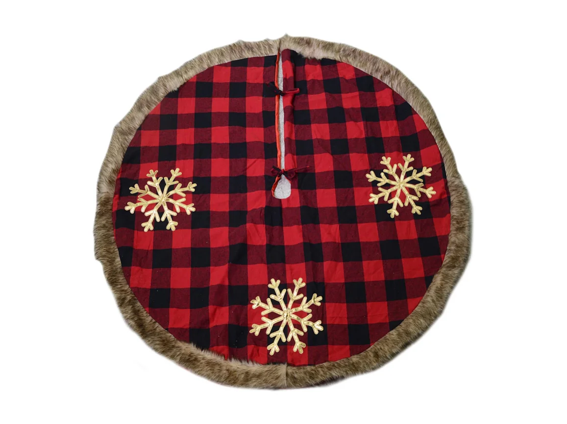 Copribase albero tessuto con fiocchi tartan rosso cm ø120