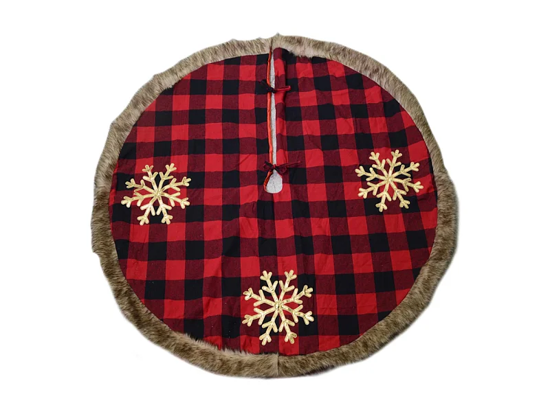 Copribase albero tessuto con fiocchi tartan rosso cm ø120