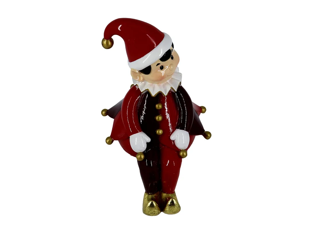 Elfo resina seduto rosso cm 12,4x13,7h21,5