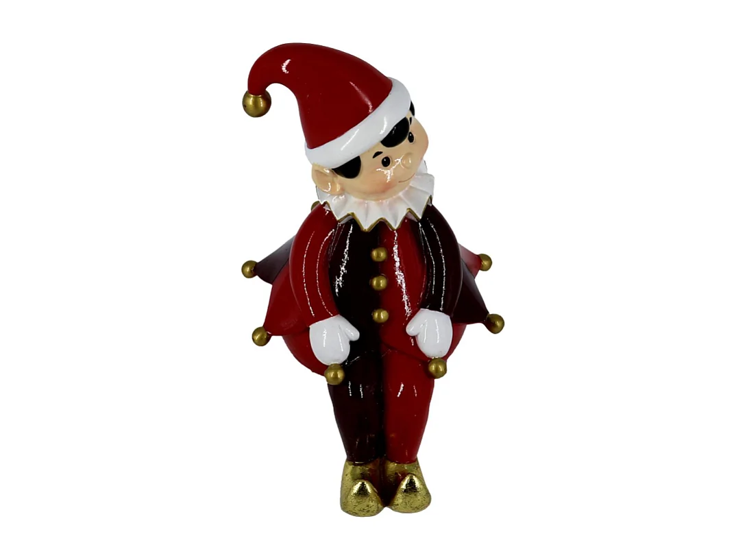 Elfo resina seduto rosso cm 12,4x13,7h21,5