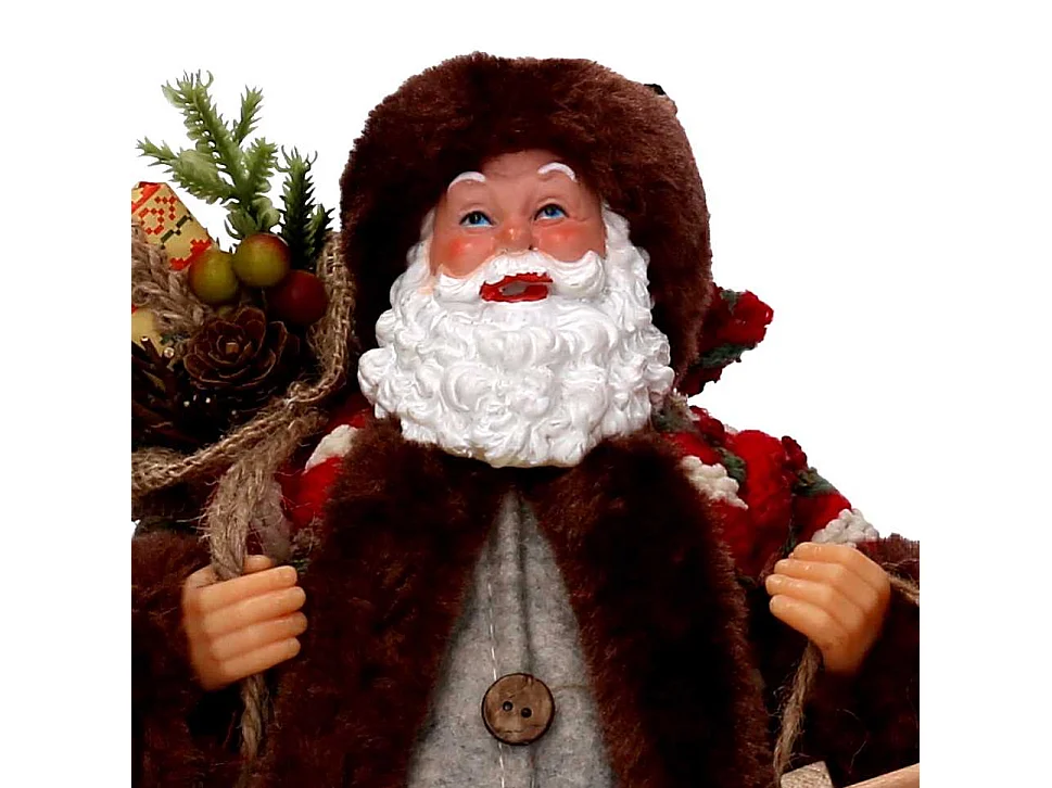 Babbo natale tessuto marrone e rosso con slittino cmh30