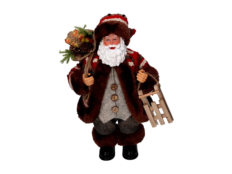 Babbo natale tessuto marrone e rosso con slittino cmh30