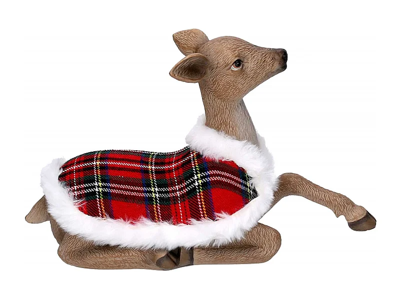 Renna resina con mantello scozzese naturale cm 29x9,6h18