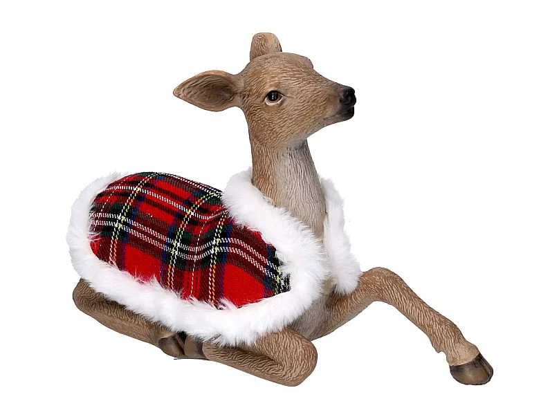 Renna resina con mantello scozzese naturale cm 29x9,6h18