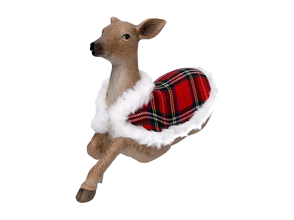Renna resina con mantello scozzese naturale cm 29x9,6h18