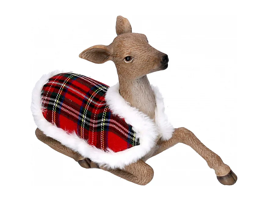 Renna resina con mantello scozzese naturale cm 29x9,6h18