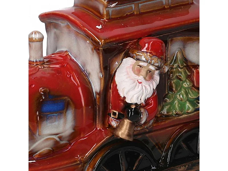 Babbo natale ceramica su trenino rosso cm 35x14h22