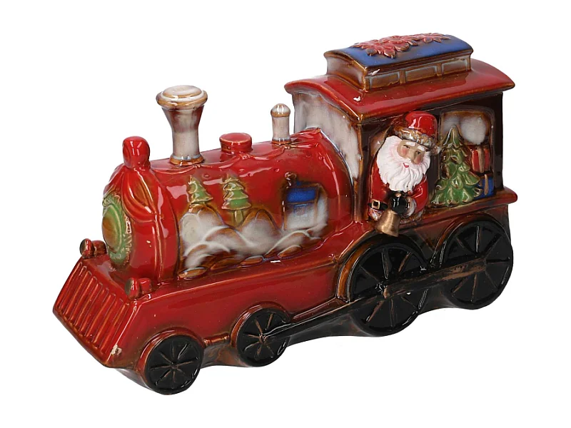 Babbo natale ceramica su trenino rosso cm 35x14h22