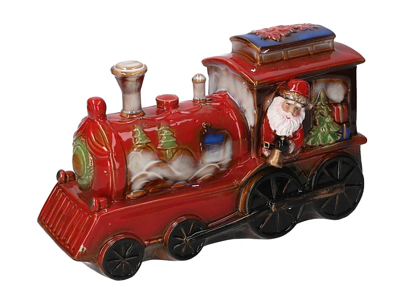Babbo natale ceramica su trenino rosso cm 35x14h22
