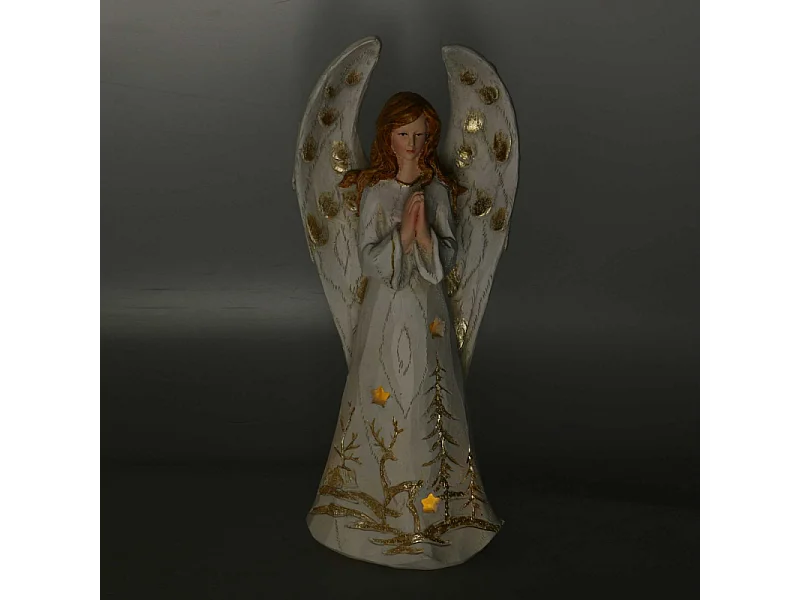 Angelo resina oro con led cm 14,5x14,5h31