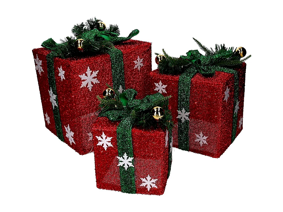 Pacco regalo fiocchi di neve 1-3 verde e rosso cm 25x25h30