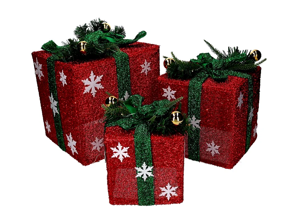 Pacco regalo fiocchi di neve 1-3 verde e rosso cm 25x25h30