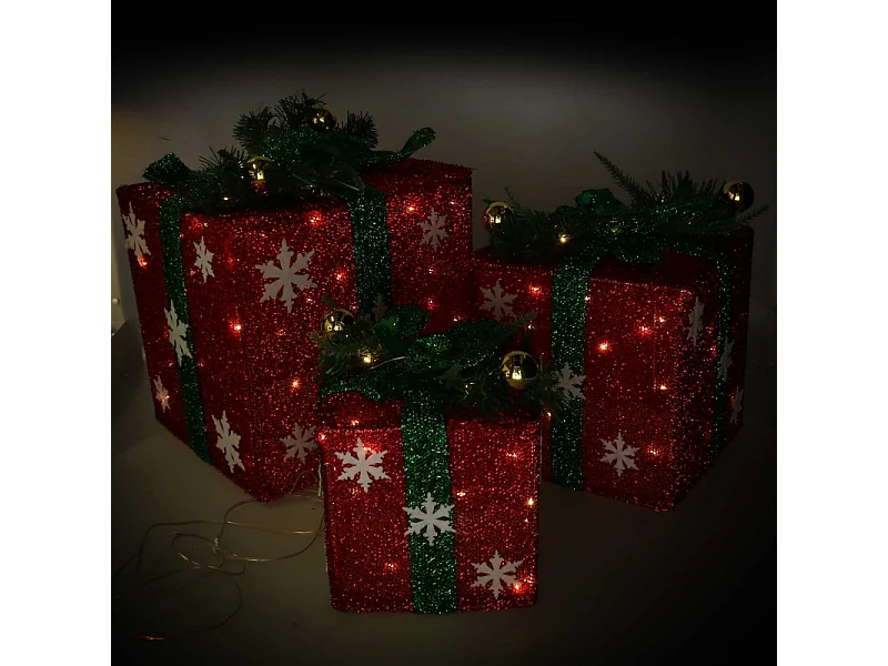 Pacco regalo fiocchi di neve 1-3 verde e rosso cm 25x25h30