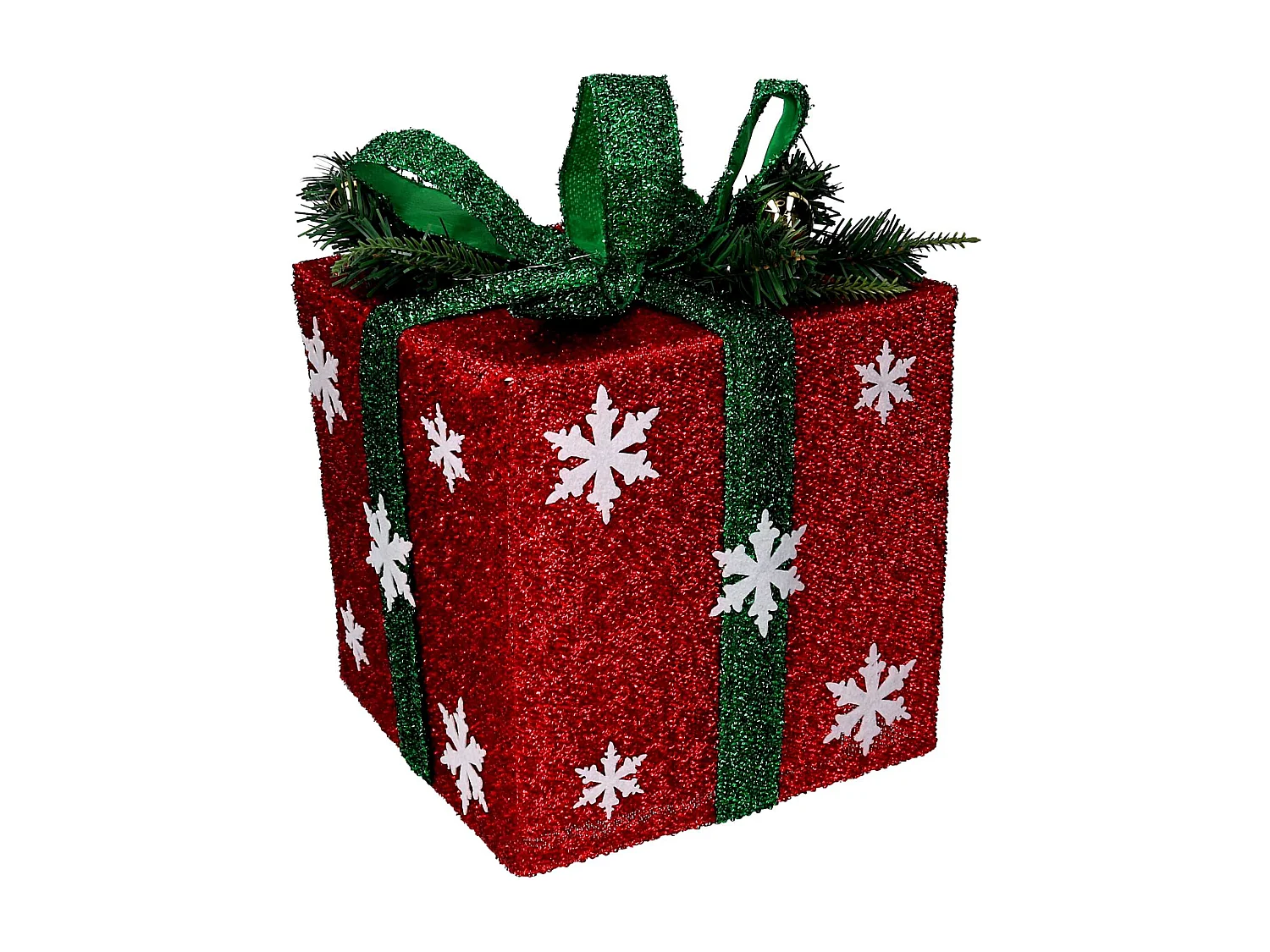 Pacco regalo fiocchi di neve 1-3 verde e rosso cm 25x25h30