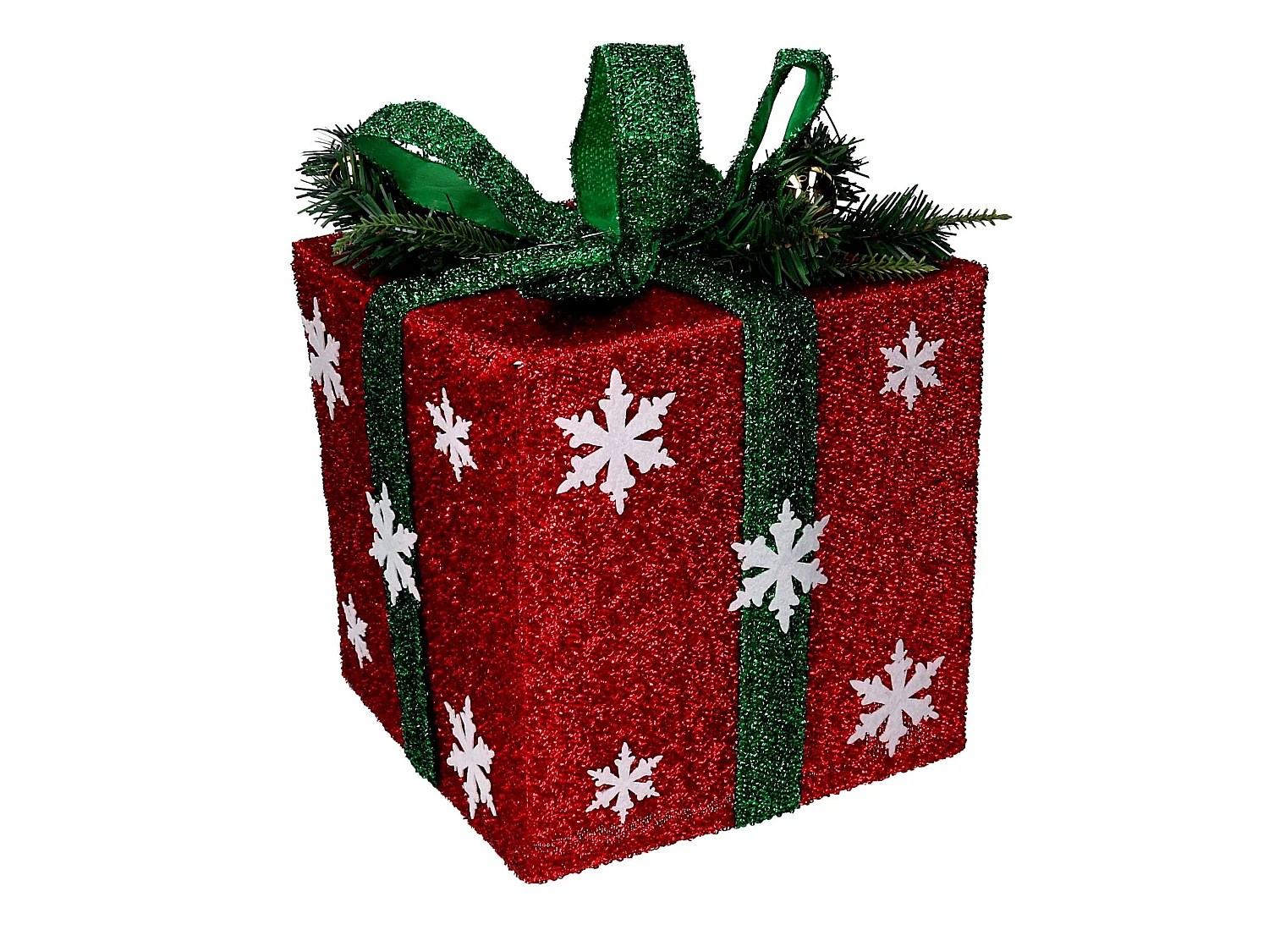 Pacco regalo fiocchi di neve 1-3 verde e rosso cm 25x25h30