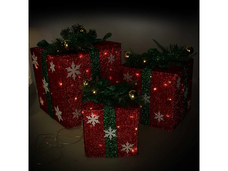 Pacco regalo fiocchi di neve 1-3 verde e rosso cm 25x25h30