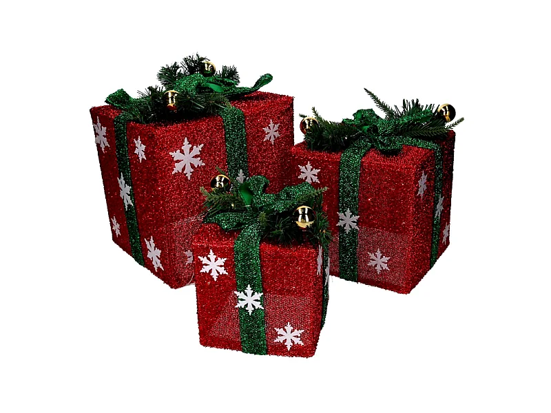 Pacco regalo fiocchi di neve 1-3 verde e rosso cm 25x25h30