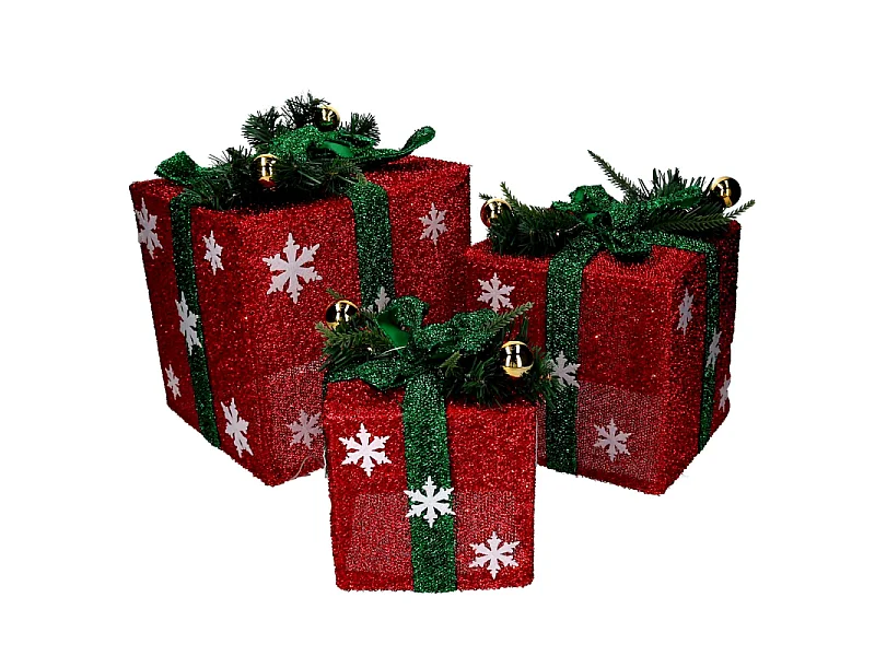 Pacco regalo fiocchi di neve 1-3 verde e rosso cm 25x25h30