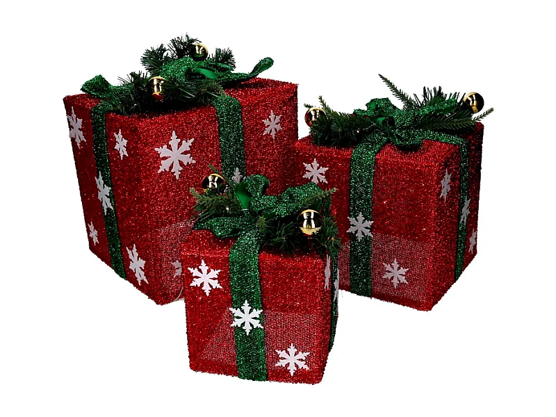 Pacco regalo fiocchi di neve 1-3 verde e rosso cm 25x25h30